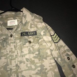Green army jacket with patches